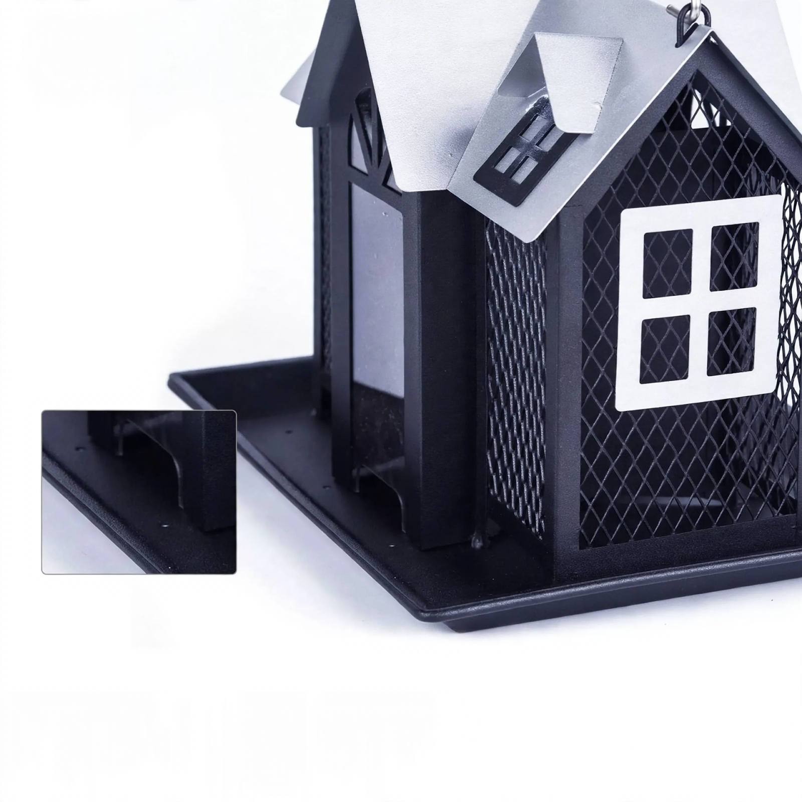Metal birdhouse for feeding in the garden