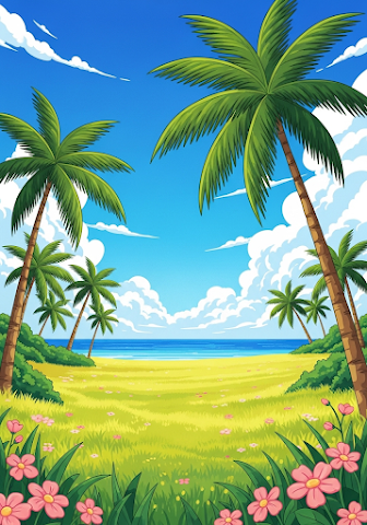 Cartoon Tropical Beach Landscape