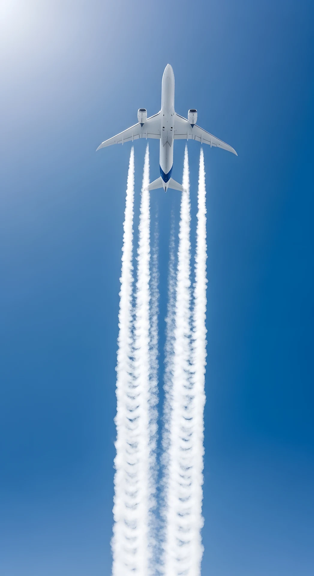 Commercial Jet Leaving Four Distinct Contrails in Blue Sky - Free 4K mobile Wallpaper