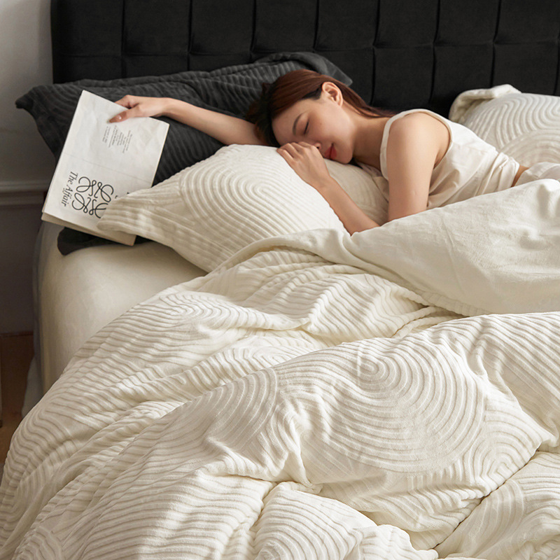 Warm milk fiber fleece bedding set, solid color