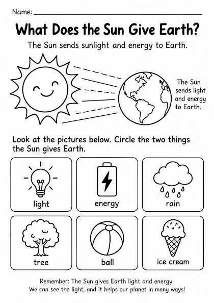 What Does the Sun Give Earth? Worksheet
