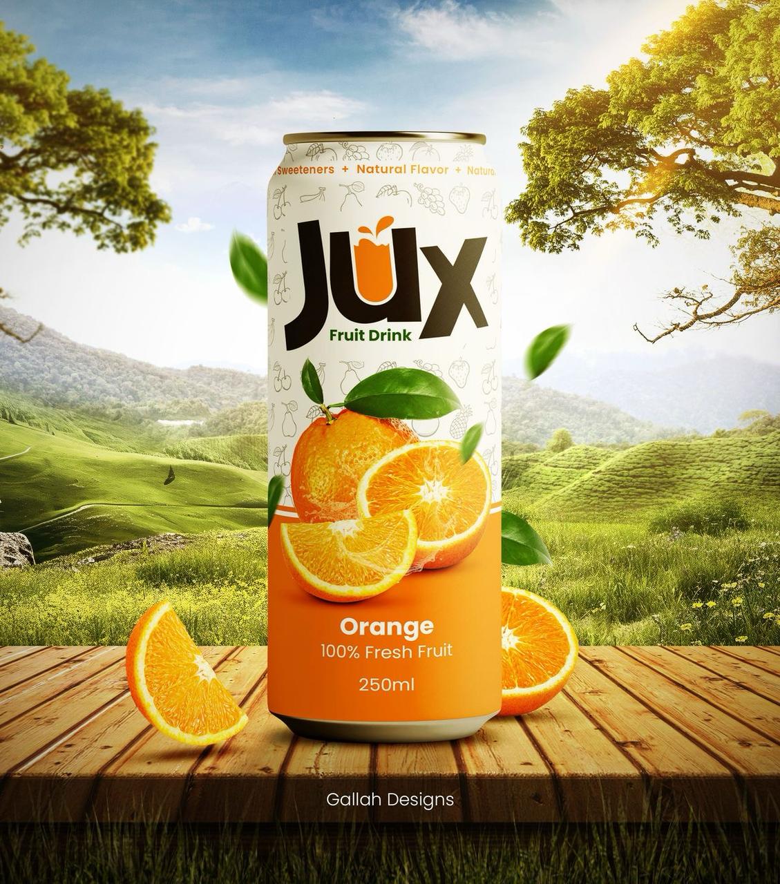 Jux orange juice packaging