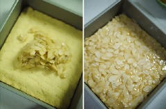 Lấy bánh trong lò ra, quết hỗn hợp hạnh nhân lên bánh, cho lại vào lò nướng thêm 10 phút nữa là được.