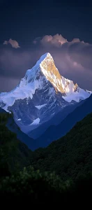 Majestic Snowy Mountain Peak Golden Hour Alpine Vista