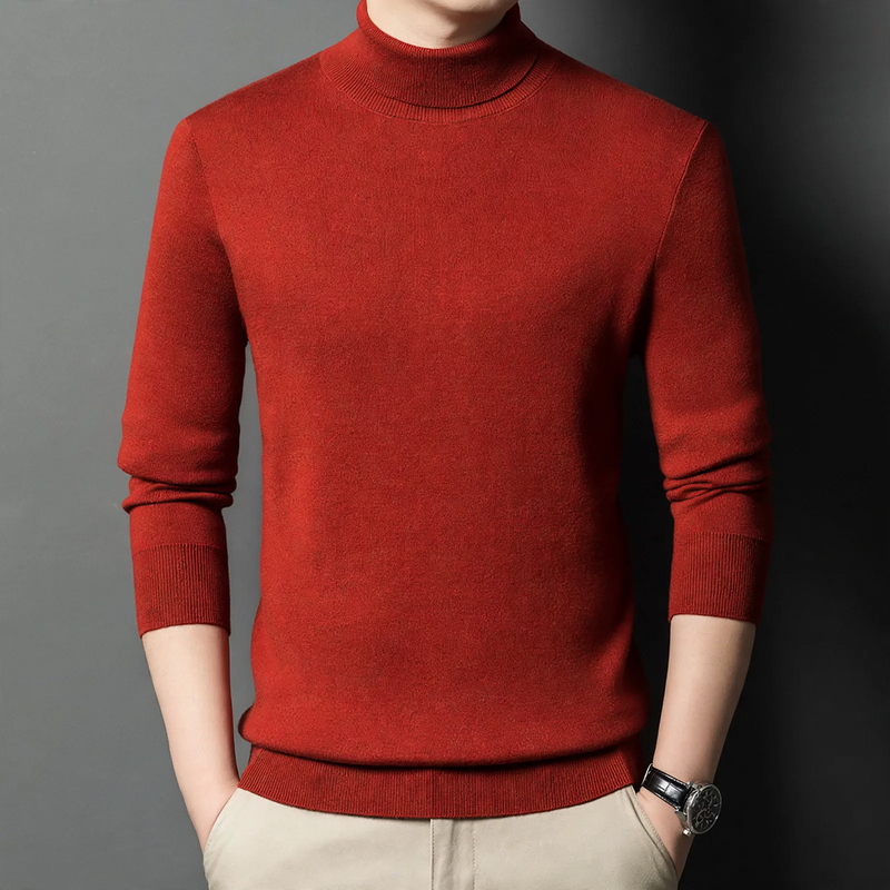 Men's knitted wool sweater, stand collar, warm