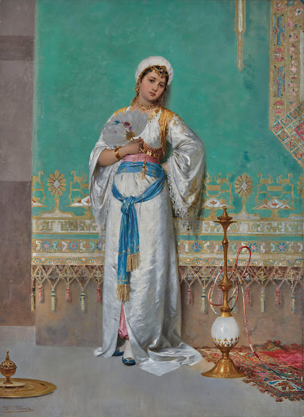 Portrait of an oriental woman with a fan