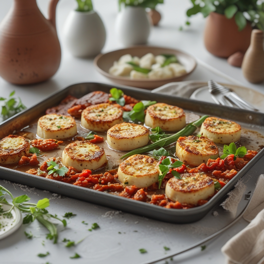 Final Harissa-Glazed Halloumi & Rainbow Veggie Sheet Pan Dinner