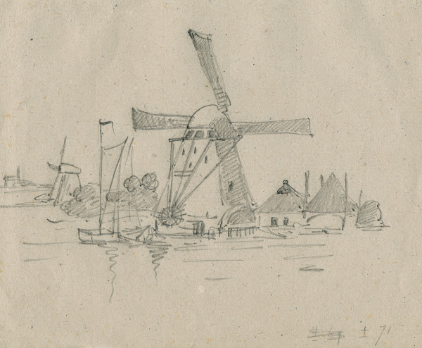 Mills and a farmhouse on a lake
