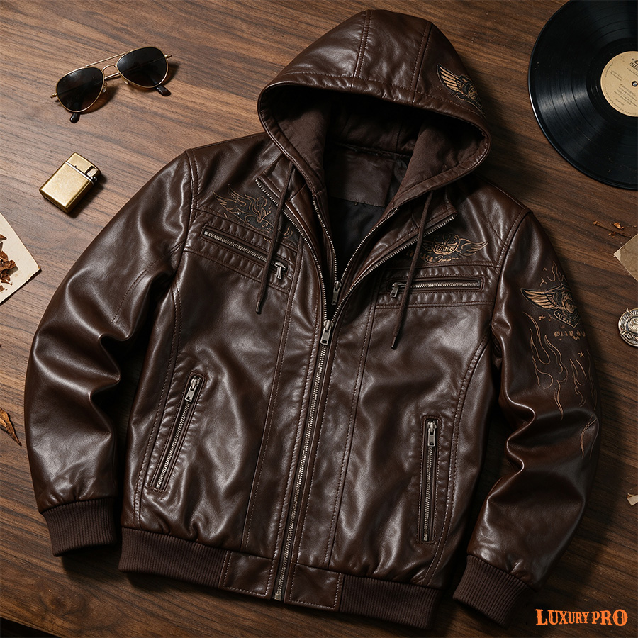 2D hooded leather jacket