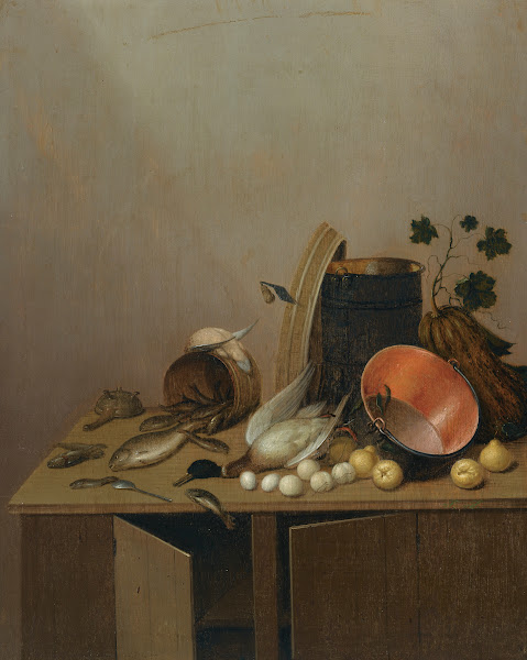 Still Life With A Dead Duck Fish Pears Eggs A Copper Pot And Other Objects All A