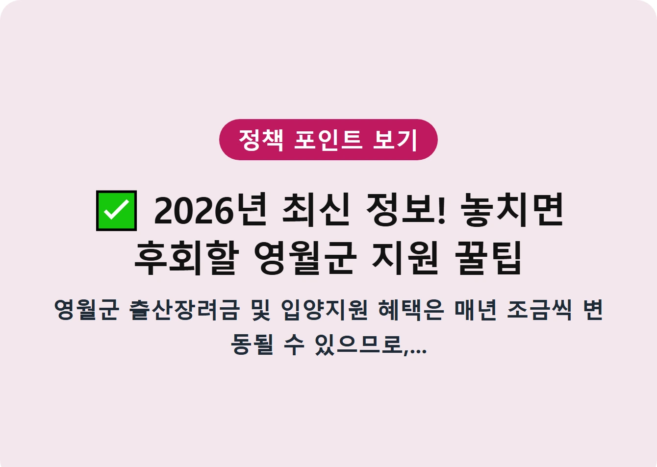 2026년 최신 정보! 놓치면 후회할 영월군 지원 꿀팁