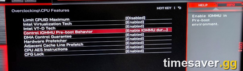 MSI Intel boards: enable Intel VT-D Tech under Overclocking → CPU Features