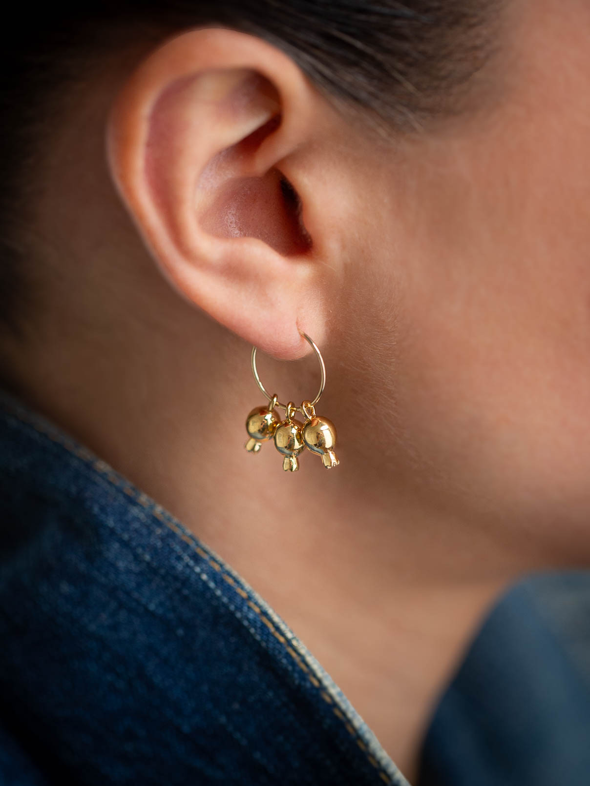 Серьги кольца с подвесками 3 граната