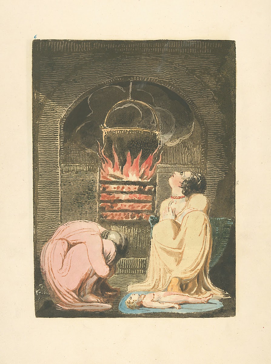 Woman and infant in front of fireplace 1794