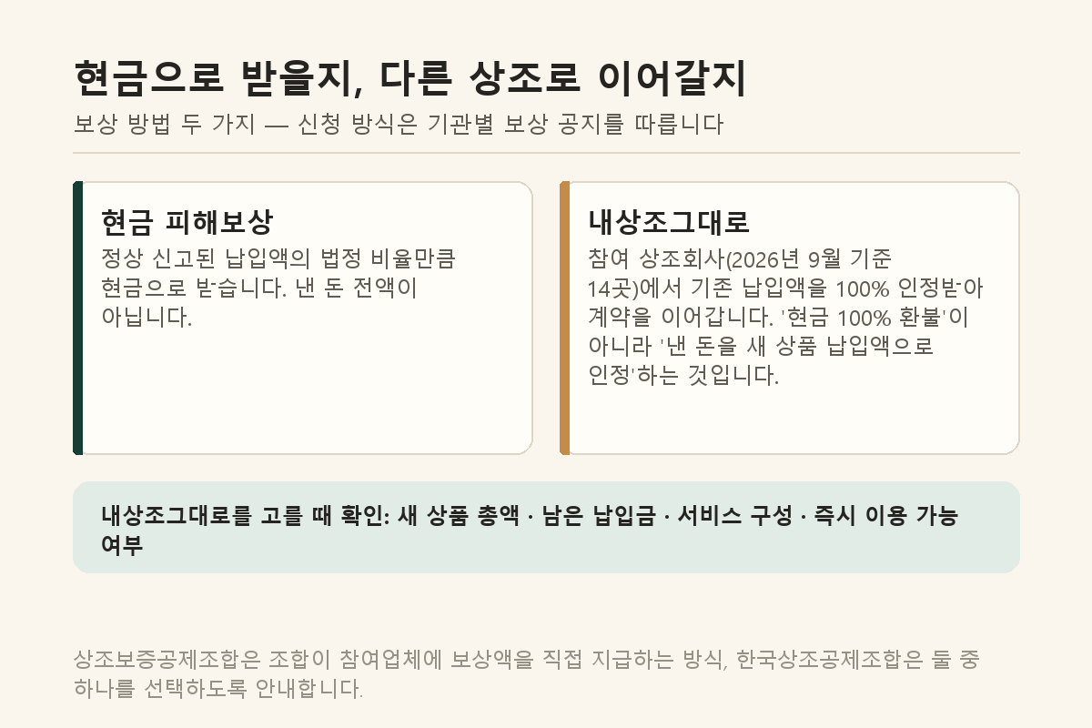 현금 피해보상과 내상조그대로의 차이