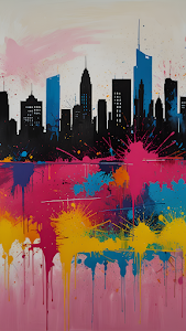 Abstract Graffiti City Skyline Paint Splatter Urban Art