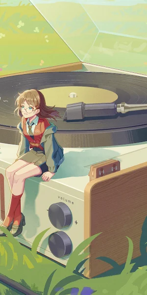 Record Player, Anime Girl, Retro Music, Vintage Audio 4K Wallpaper Background