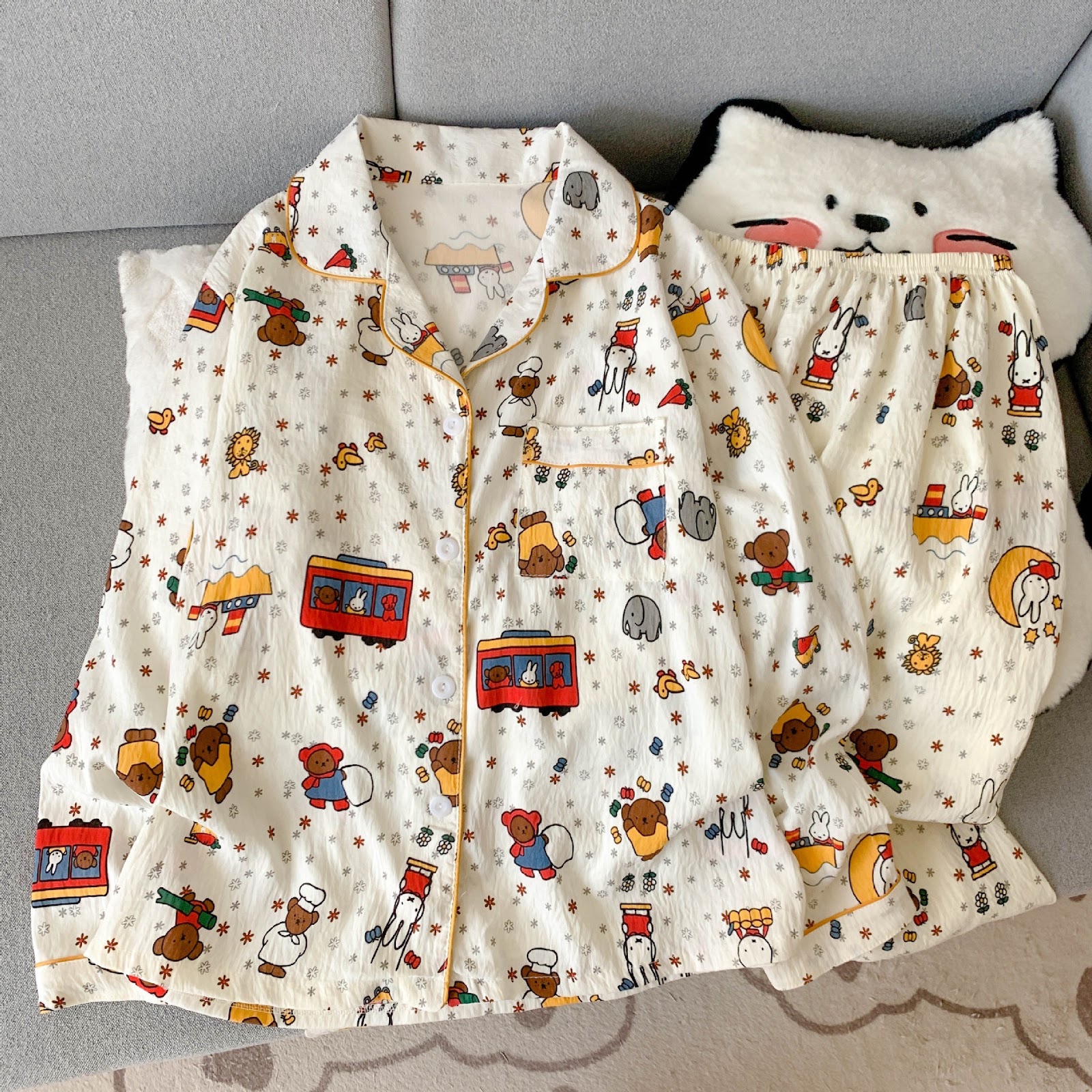 Women's Pajama Set, long-sleeved, with button placket, cartoon style