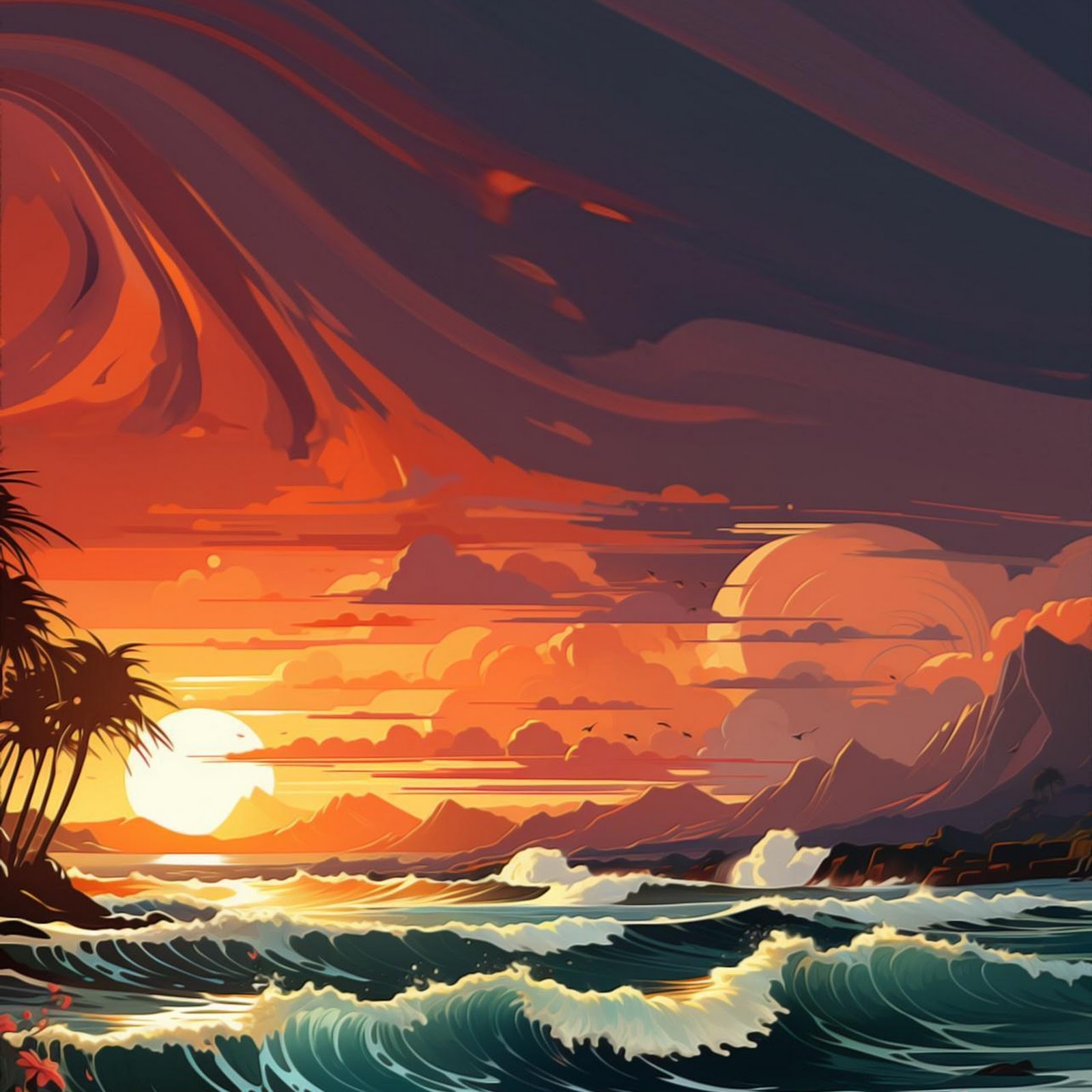 Download Tropical Sunset Over Ocean Waves Full HD iPhone