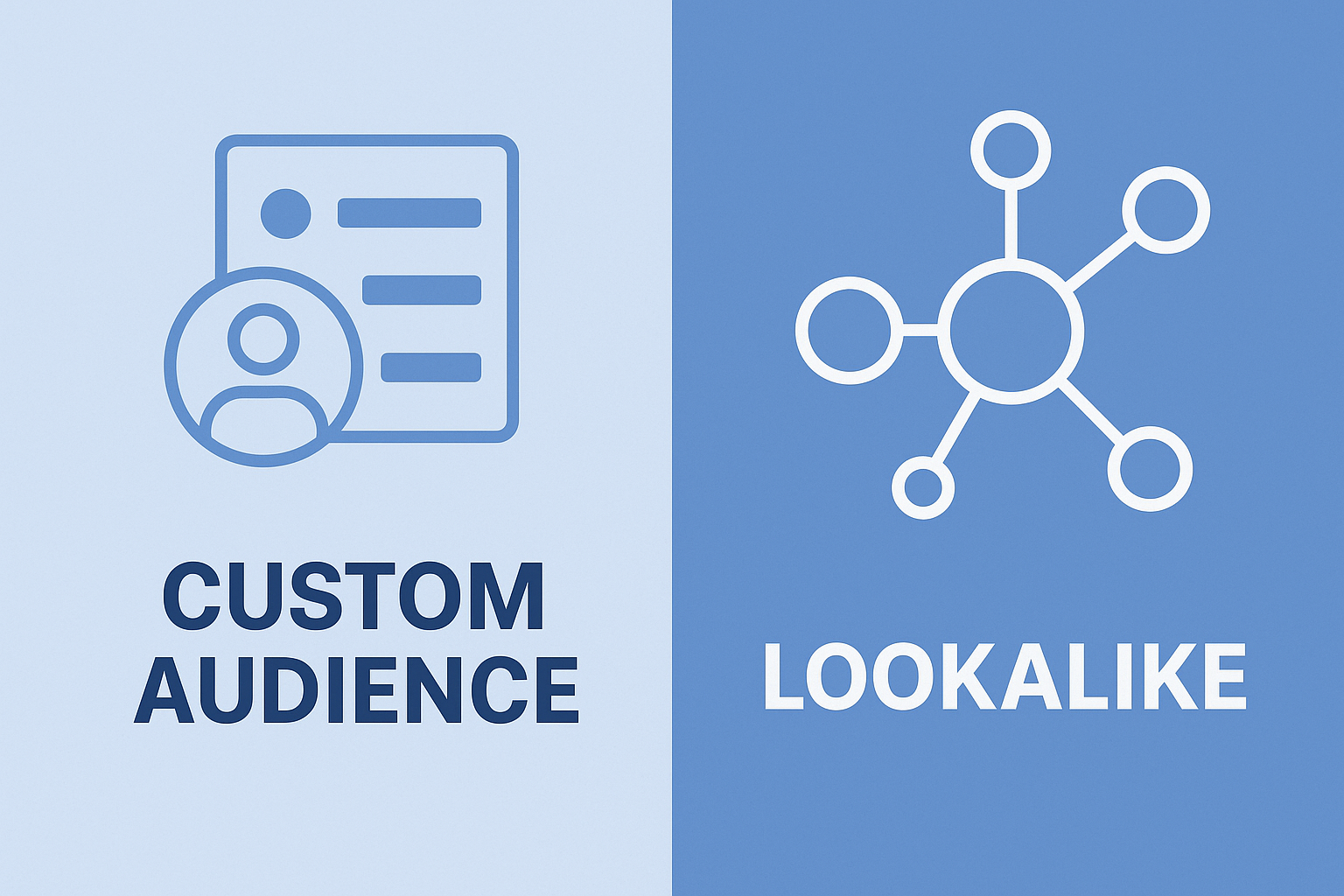 Graphic comparing Custom vs Lookalike audiences for Facebook Ads