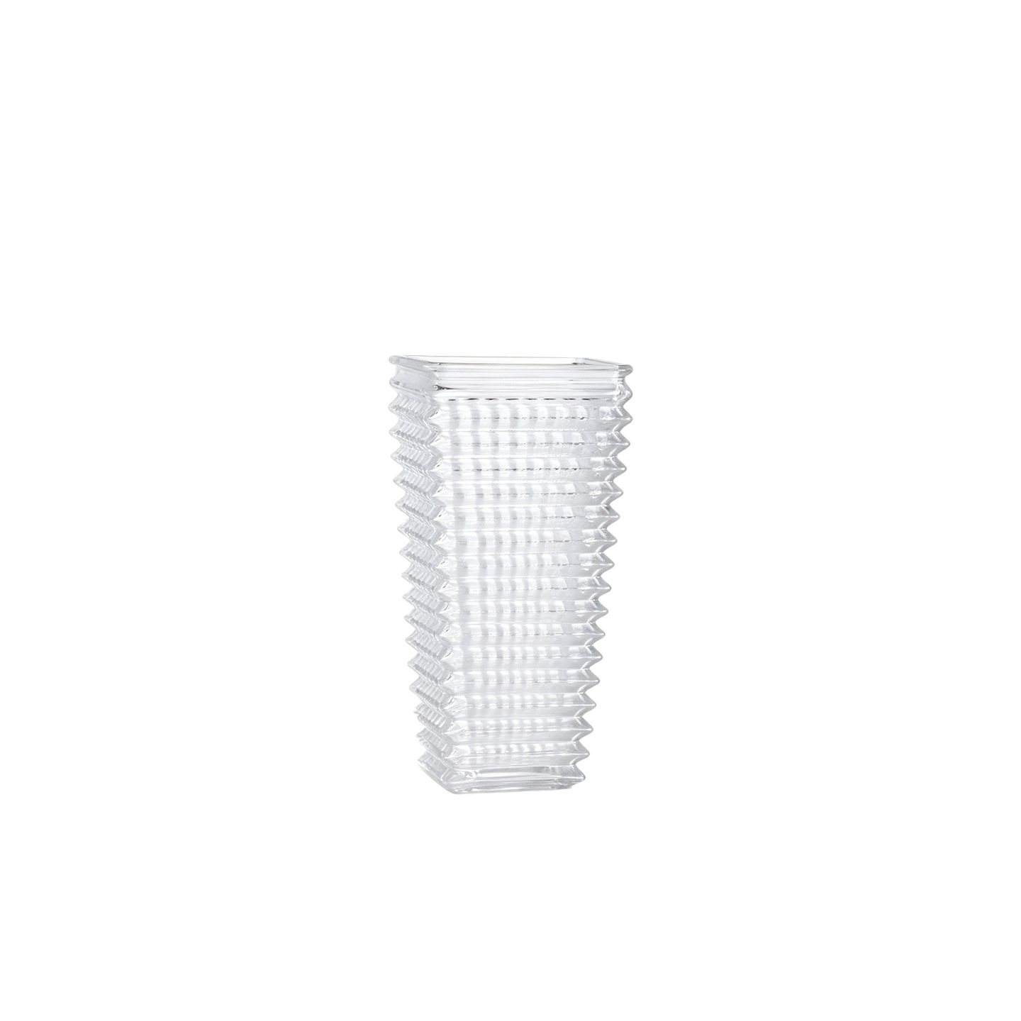 Transparent glass vase with wave pattern, rectangular