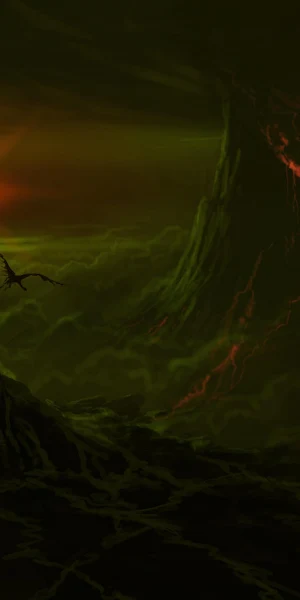 Fantasy Landscape, Dragon, Tower, Volcano 2K Wallpaper Background