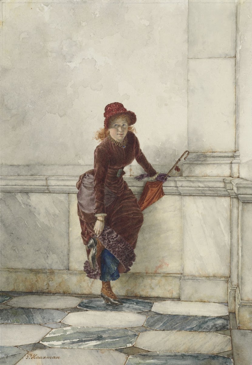Staande jonge vrouw tegen muur geleund 1869   1937