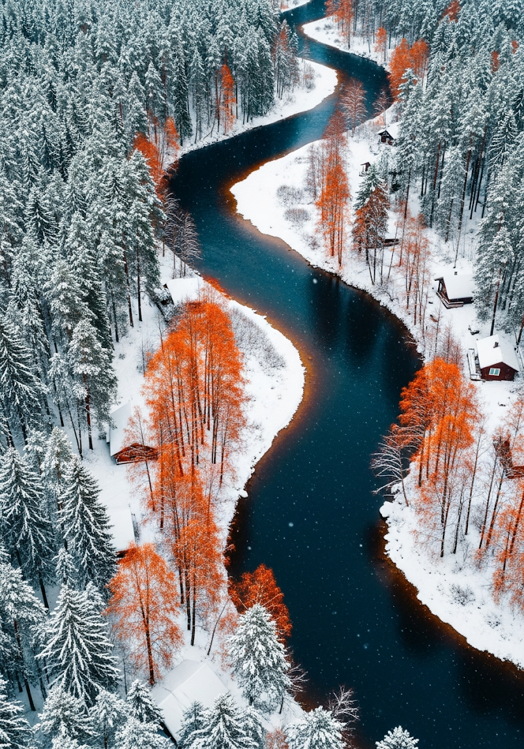 Winter River Forest Aerial