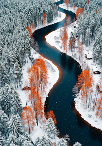 Winter River Forest Aerial