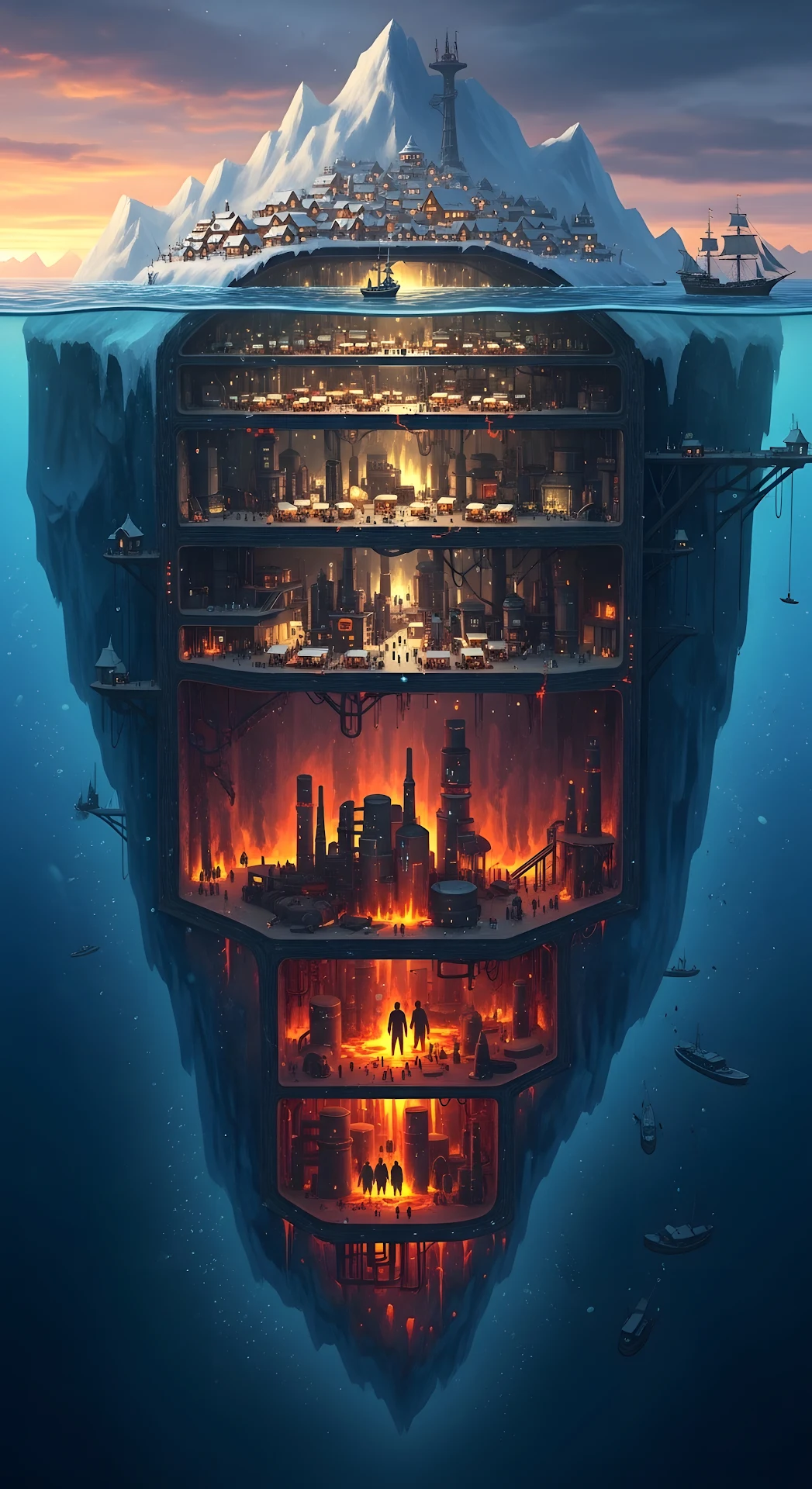 Sci-Fi Layered Iceberg City Structure - Free 4K mobile Wallpaper