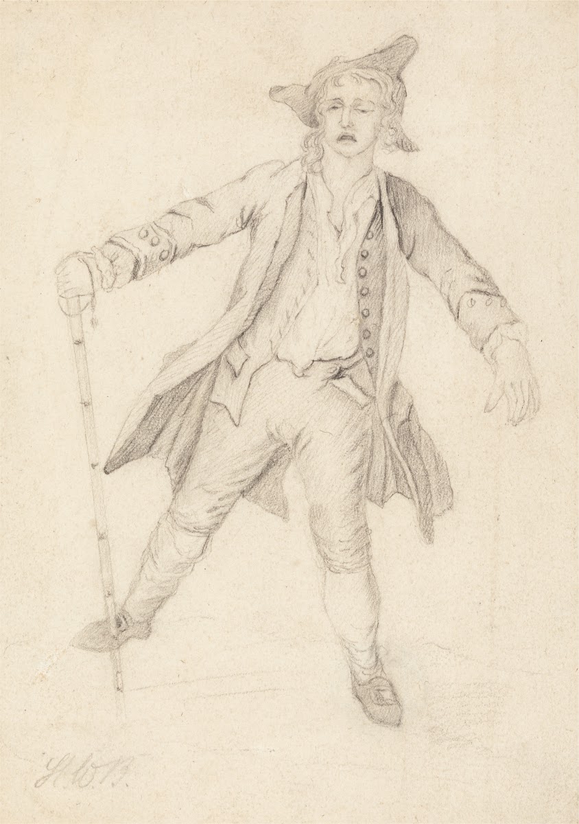 A Dishevelled Man Grimacing and Walking Awkwardly with a Cane