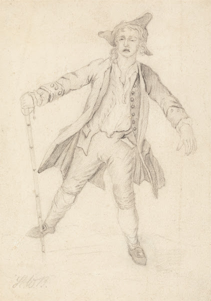 A Dishevelled Man Grimacing and Walking Awkwardly with a Cane