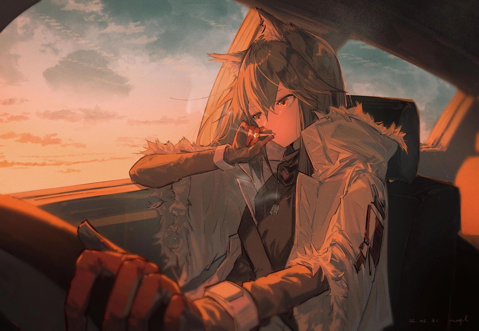Texas From Arknights At Sunset - Anime Digital Art 4K Wallpaper (4096x2835)