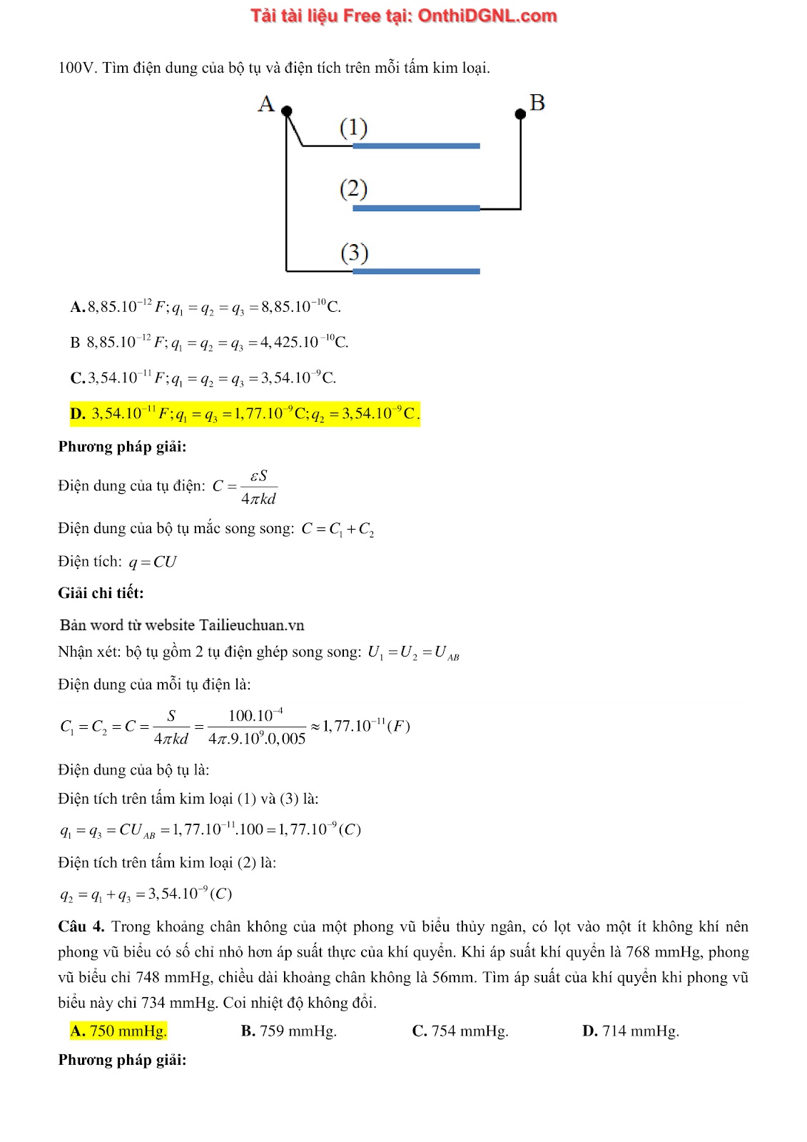 105 bài tập môn Vật Lý - Ôn thi ĐGNL Bách khoa Hà Nội Phần 5
