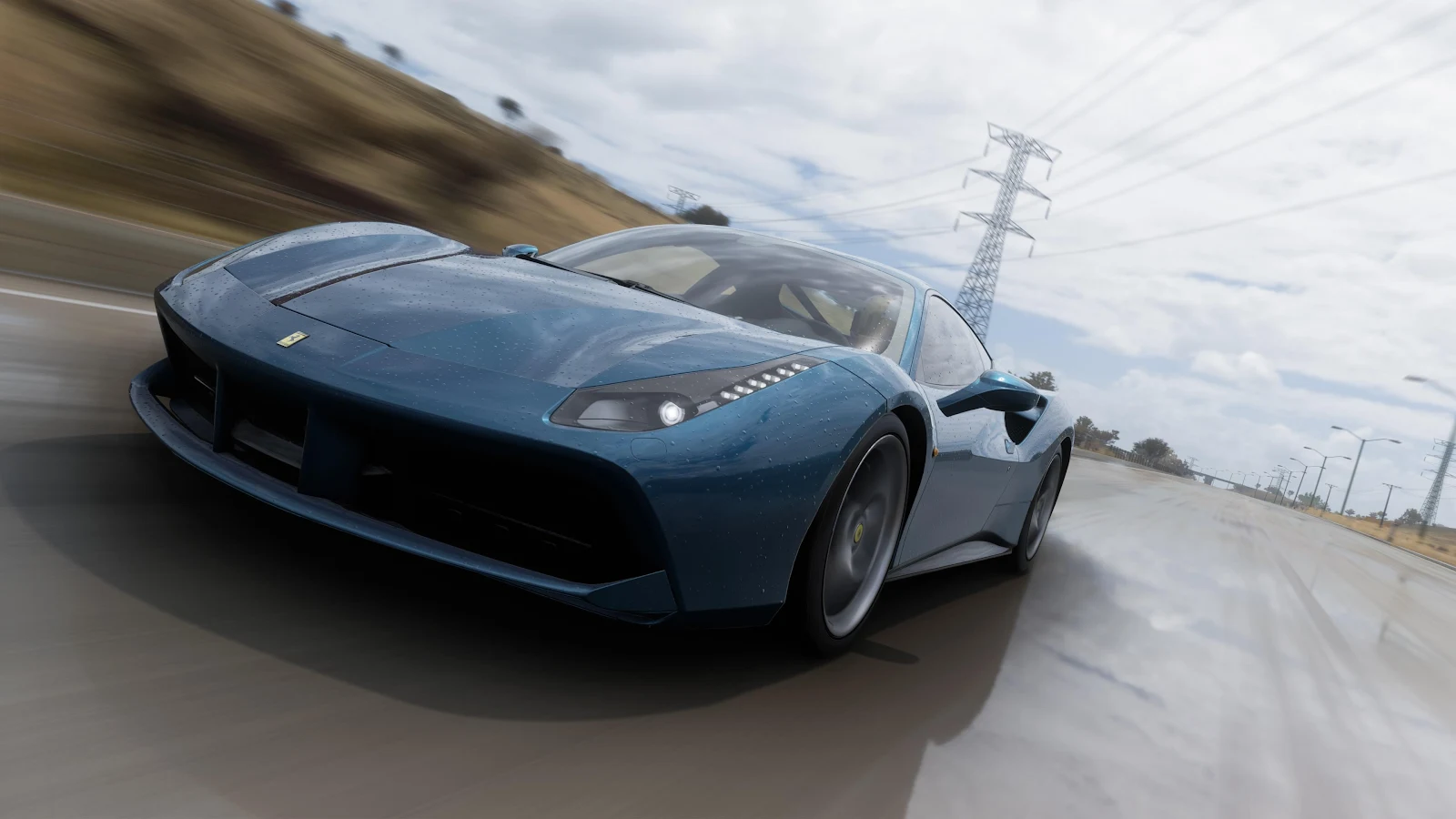 Blue Ferrari Sports Car Speeding - Simulated Photography 4K Wallpaper (3840x2160)
