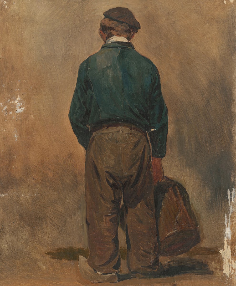 Visser met een mand van achteren gezien c 1800   c 1900