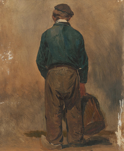Visser met een mand van achteren gezien c 1800   c 1900