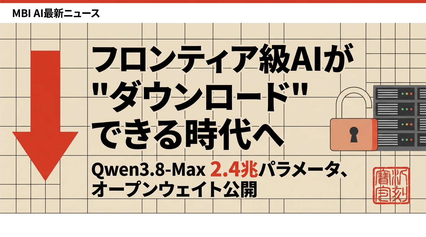フロンティア級AIが「ダウンロードできる」時代へ — Qwen3.8-Max 2.4兆パラメータ公開、Opus 4.8超えと"売上5,000万ドルで有償"ライセンス