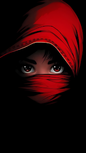 Intense Red Hooded Figure Eyes Minimalist Dark Vector Art