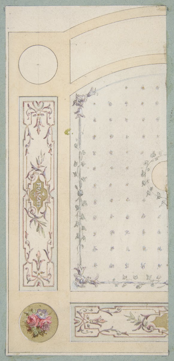 Design for painted decoration of wall or ceiling panels including the word Frasc