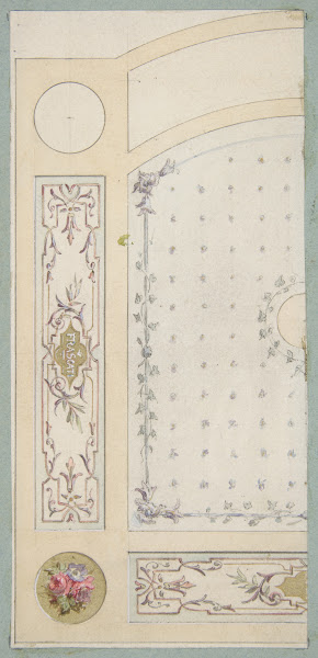 Design for painted decoration of wall or ceiling panels including the word Frasc