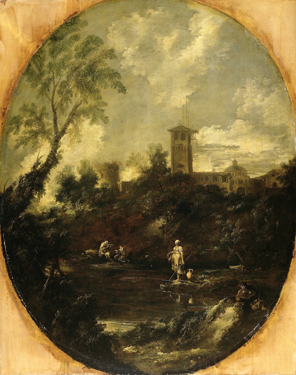 Landscape with Monks Pilgrim and Peasant Woman 1690   1740