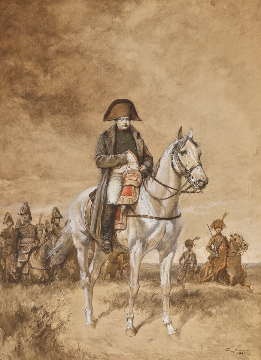Napoléon Bonaparte à cheval suivi par son armée 1924