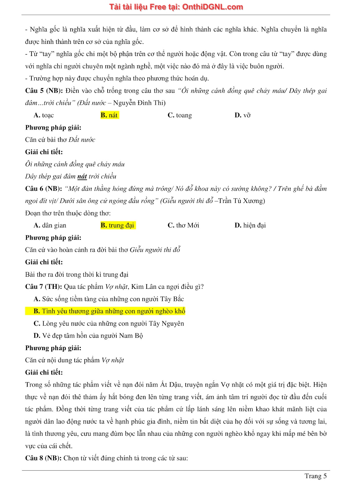 500 bài tập môn Ngữ Văn - Ôn thi ĐGNL ĐHQG TP HCM Phần 2