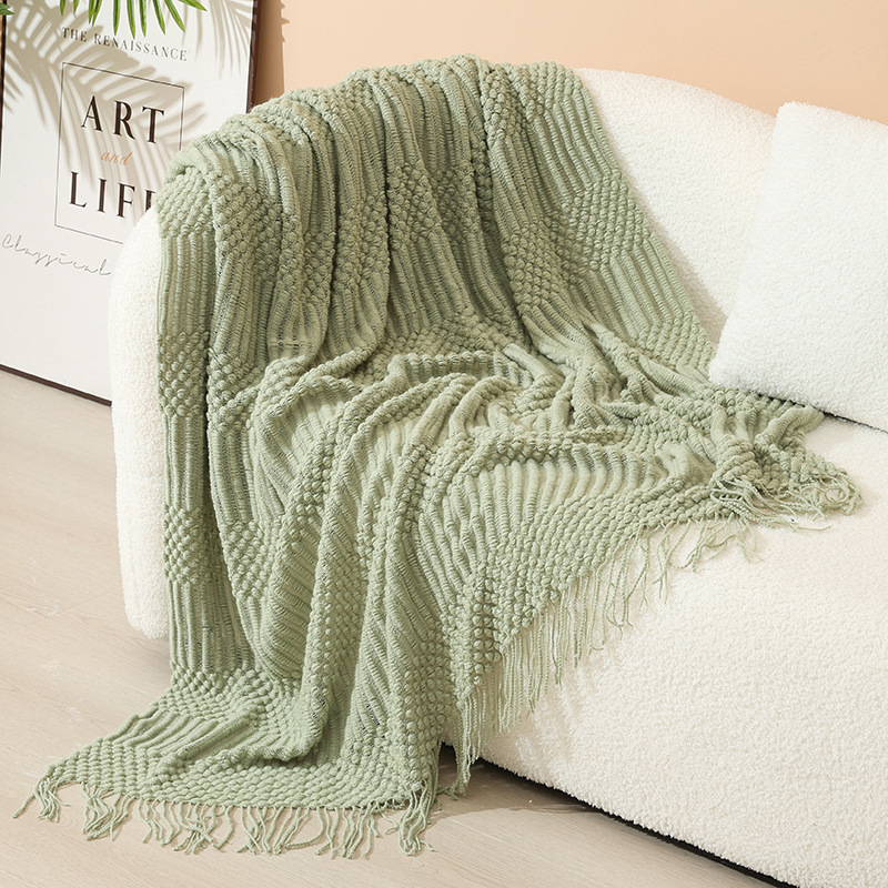 Nordic knitted blanket with fringes, acrylic, various sizes