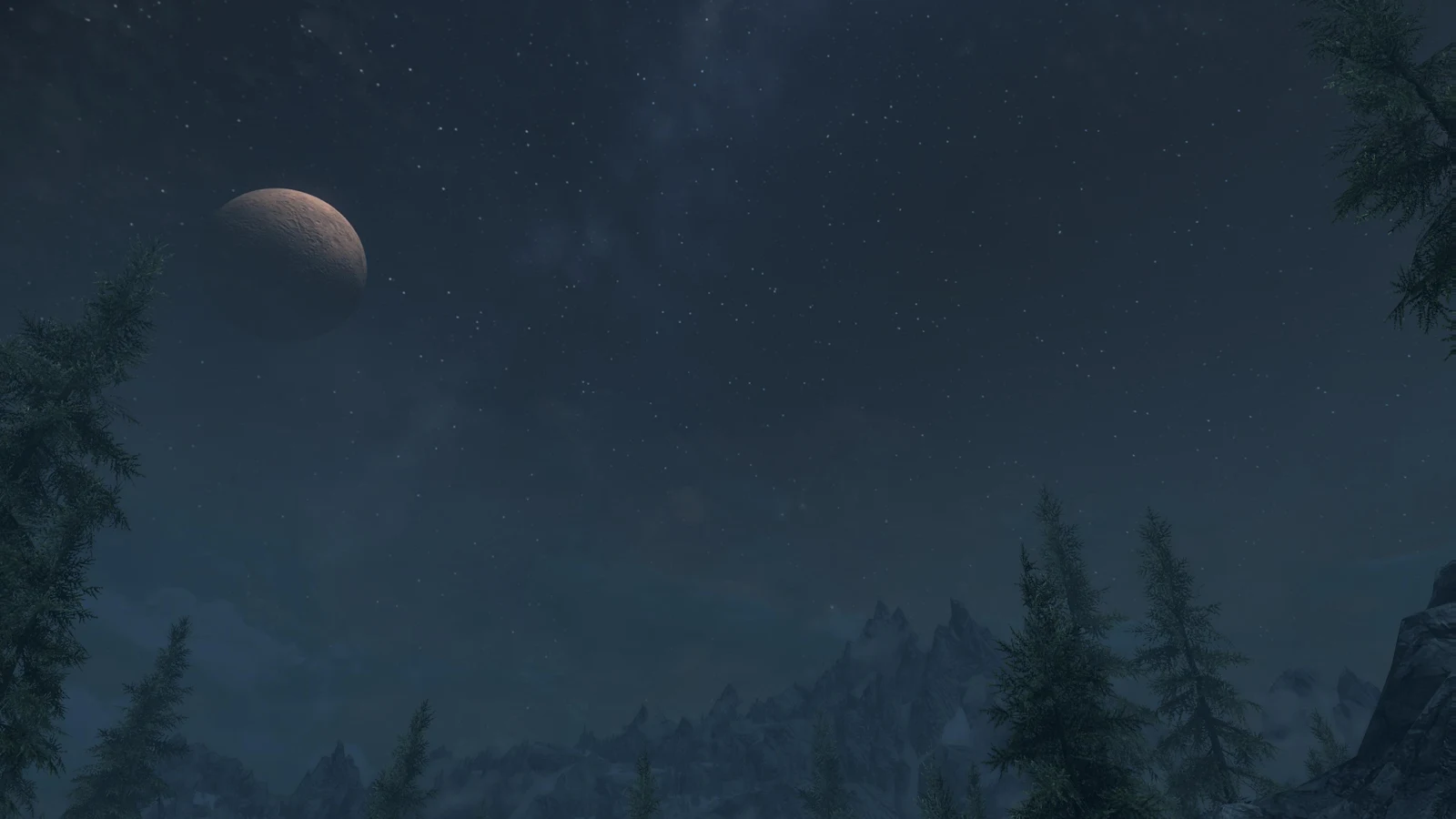 Night Sky Over Skyrim - Video Game Screenshot 4K Wallpaper (3840x2160)