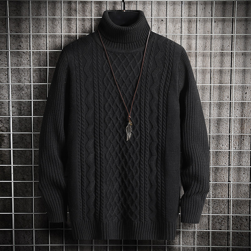 Men's knitted sweater, roll neck, diamond pattern, slim fit