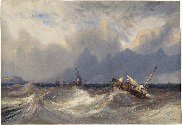 Fishing Boats Tossed Before A Storm C 1840