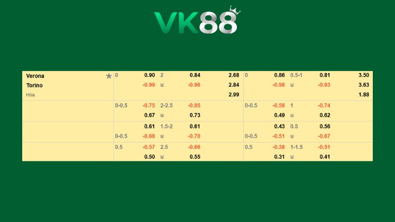Bảng kèo Hellas Verona vs Torino