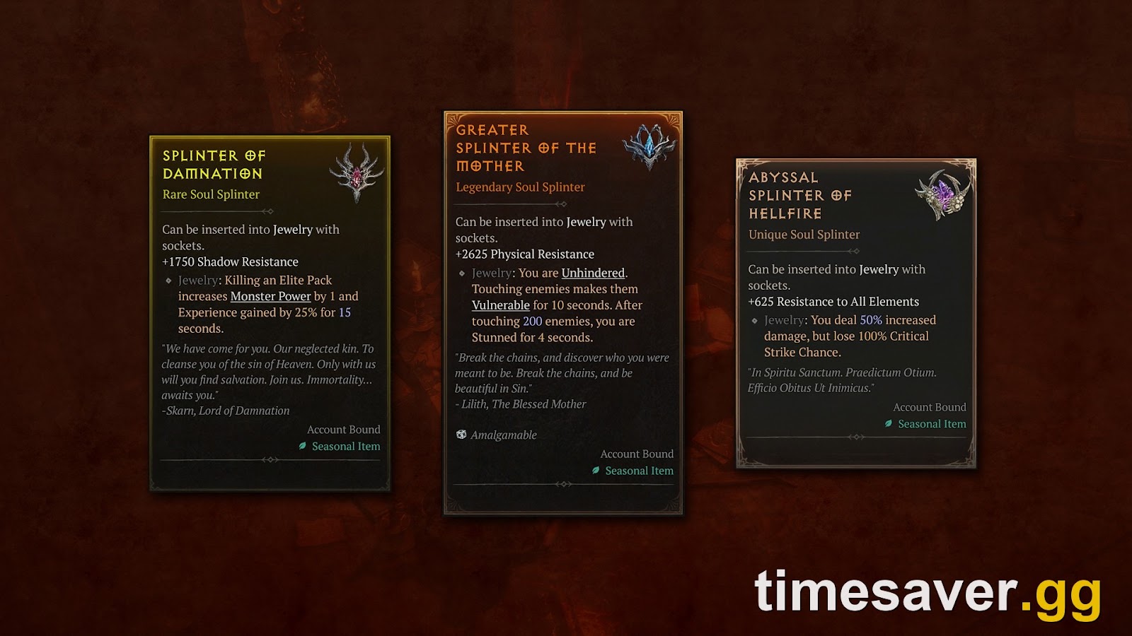 Soul Splinters seasonal gems in Diablo 4 Season of Hell's Legacy